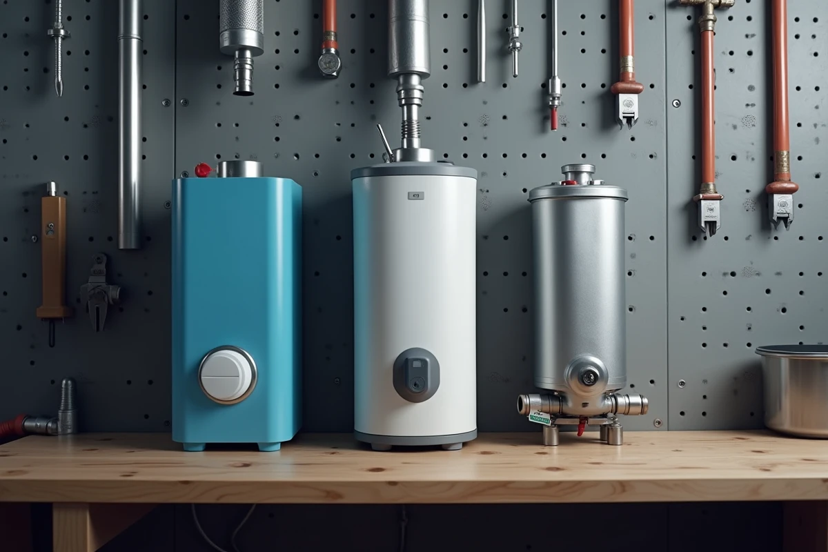 Comparaison de trois systèmes de production d'eau chaude sanitaire posés sur un établi d'atelier