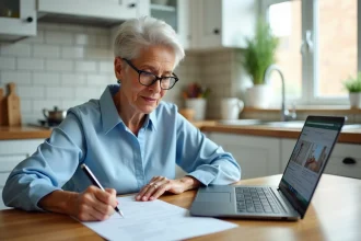 Femme remplissant un formulaire de demande de prime CEE à la maison